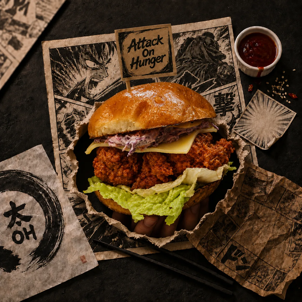 Korean fried chicken, nashville chicken & burgers food photography by Pleny