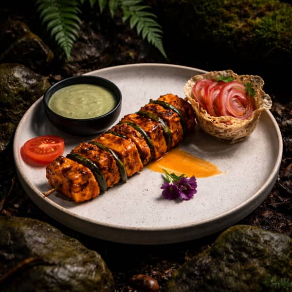 Dramatic nature-immersed restaurant photography — supporting dish in this style