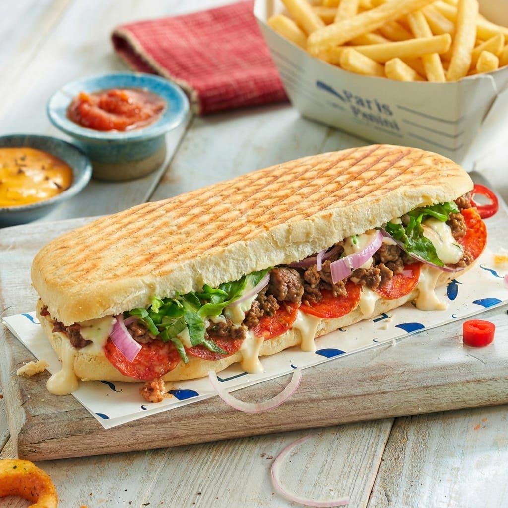 Bright cheerful French street-food café — supporting dish in this style